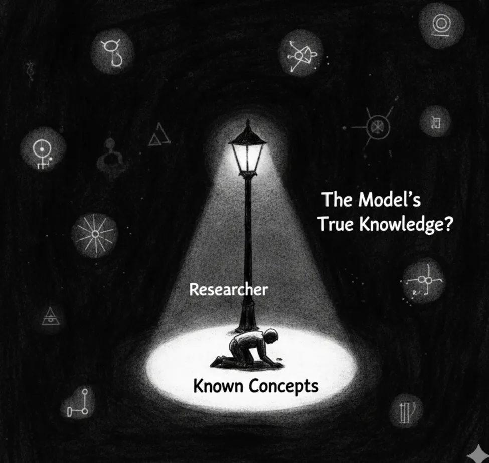 We are excellent at searching for things within the light of our 'Known Concepts,' but what strange, powerful, and non-human ideas has the model learned out there in the dark, where we don't even know to look?
